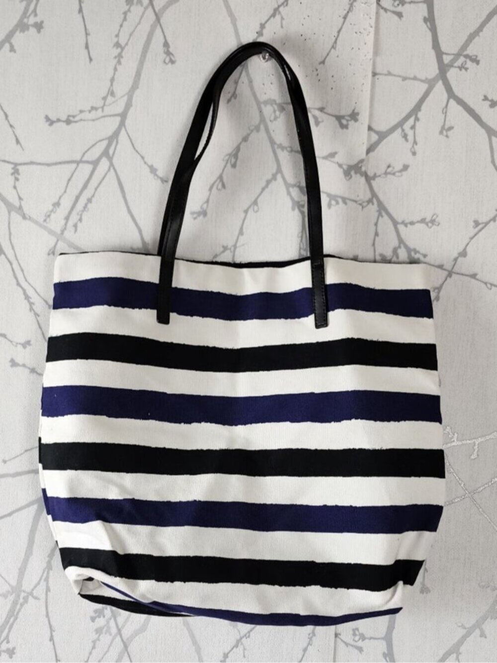 Kate Space Navy Black Stripe Canvas Lightweight Tote - Picture 3 of 3